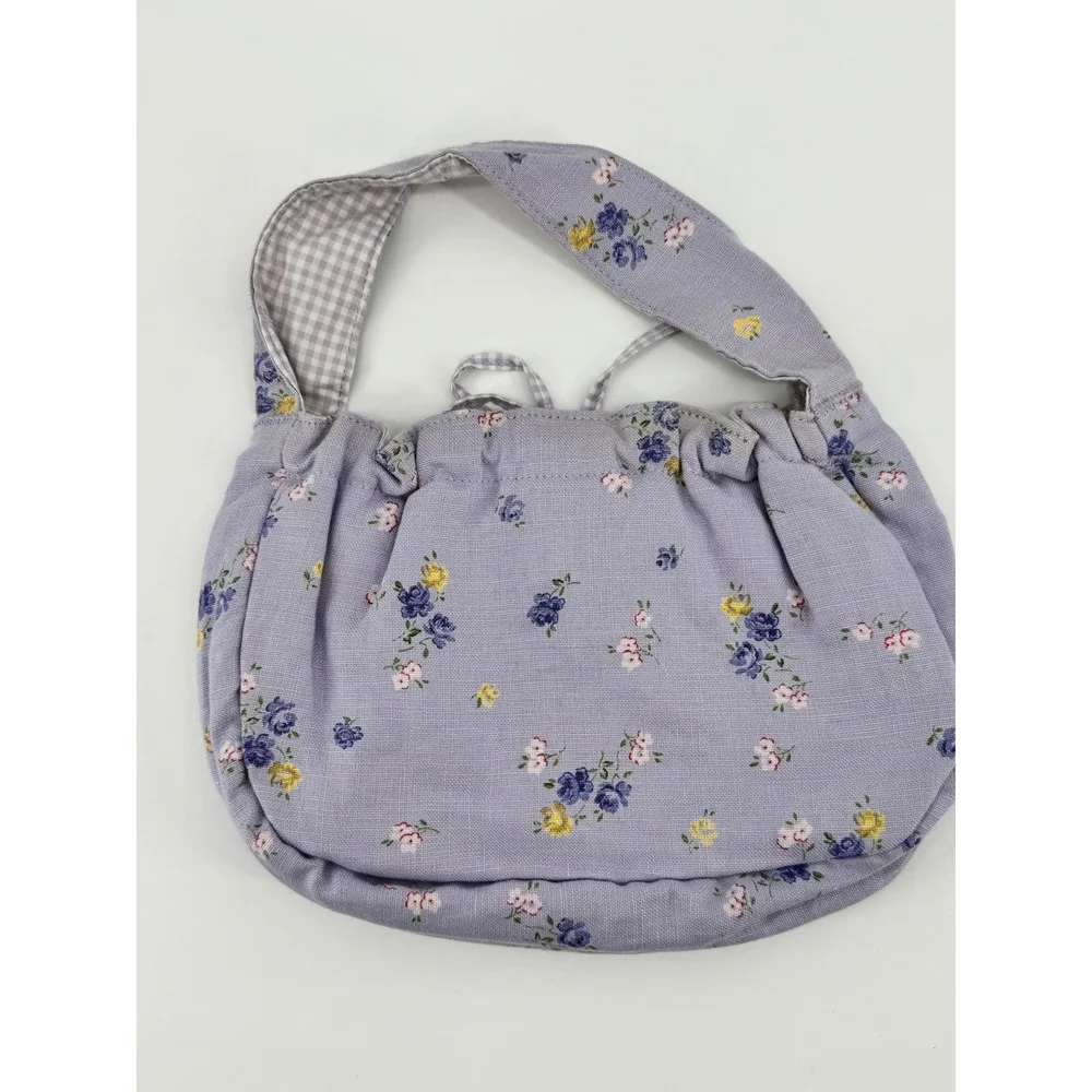 Gap Kids Lavender Floral Linen Handbag Gingham Lining Purple Ditsy Print Purse